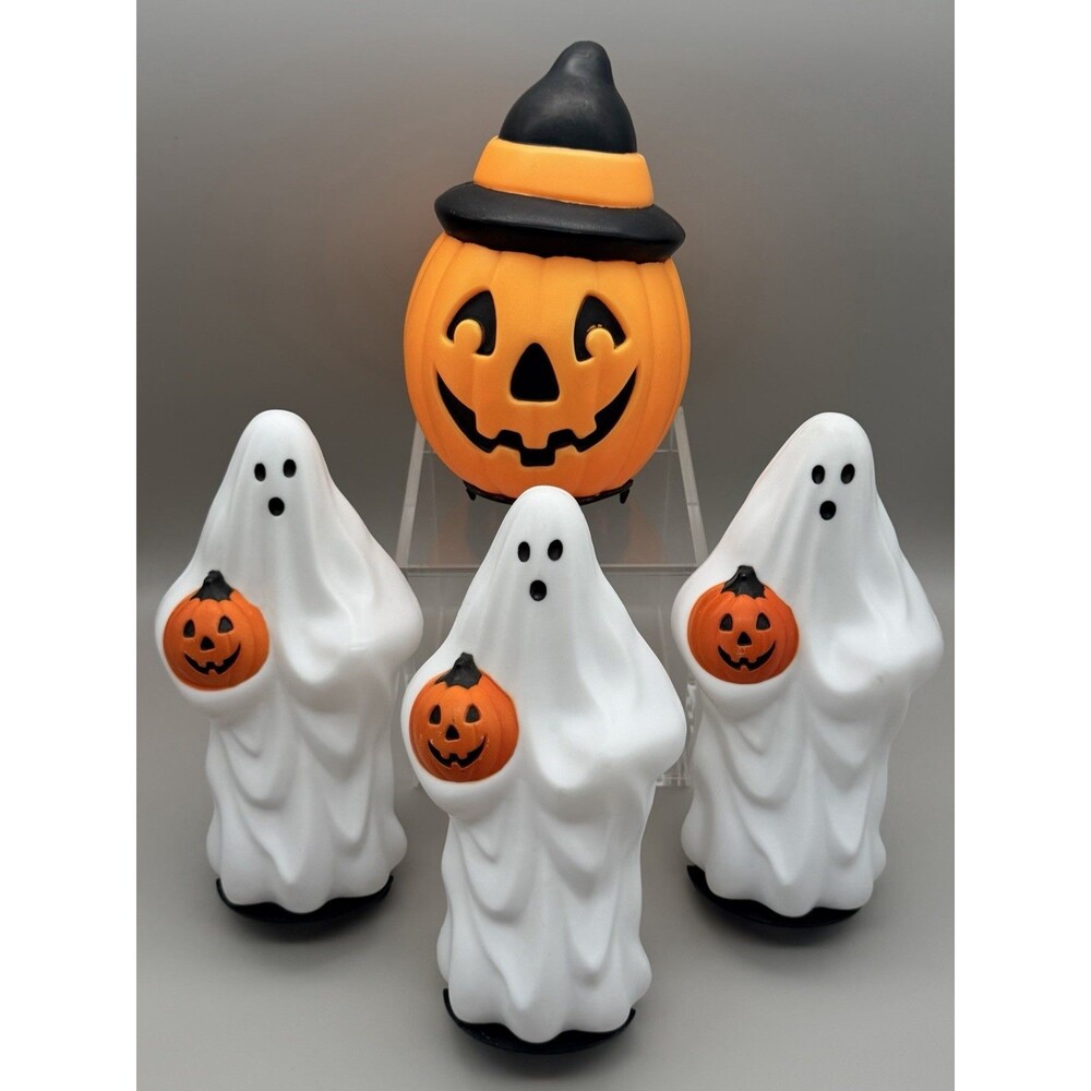 Lot of 4 VTG 1995 Empire Halloween Blow Mold Pathway Light Topper Ghost Pumpkin